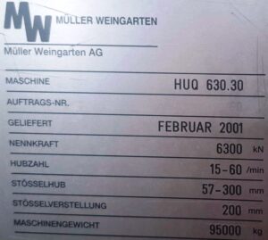 Pressa per stampaggio Muller Weingarten HUQ 630.30 - 630 ton (ID:76336) - Dabrox.com